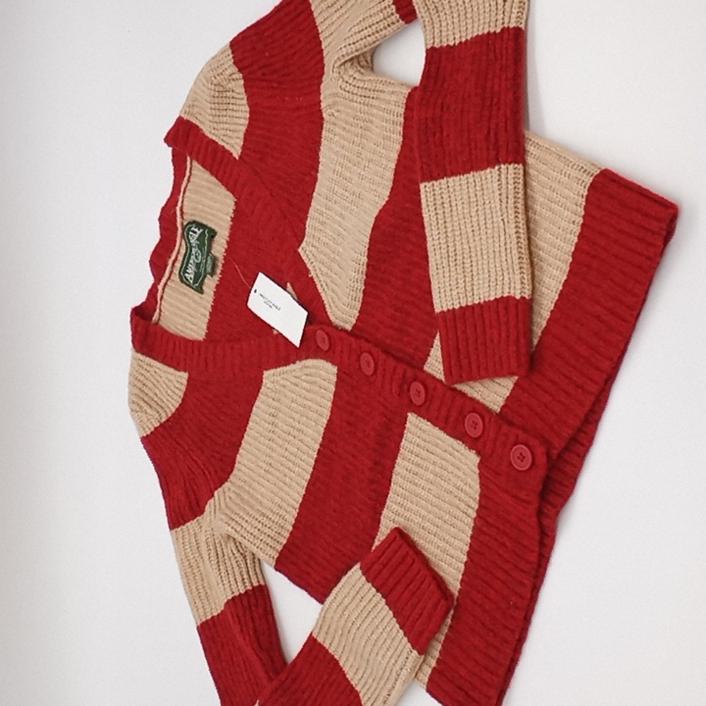 American Eagle Rugby Striped Cardigan Sweater Red XS